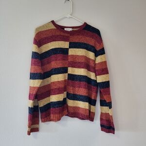 Christopher & Banks Striped Crewneck Sweater in Burgundy, Navy & Mustard
